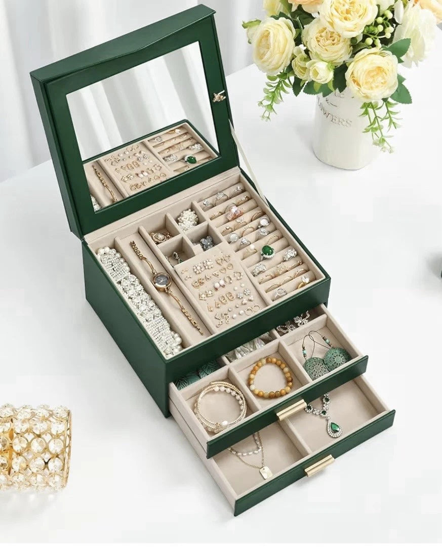 Home Collection 3-Layer Jewelry Box Organizer with Mirror