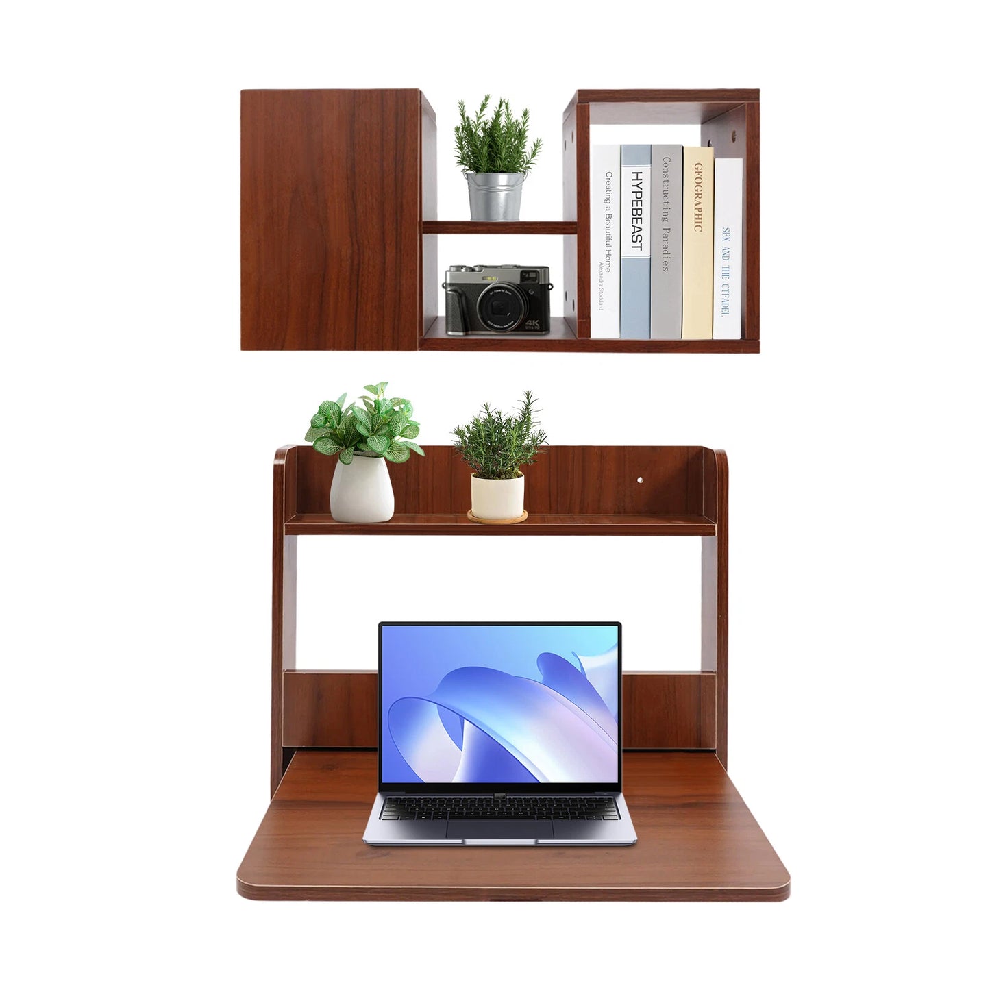 Wall-Mounted Bookshelf & Fold-Down Writing Table