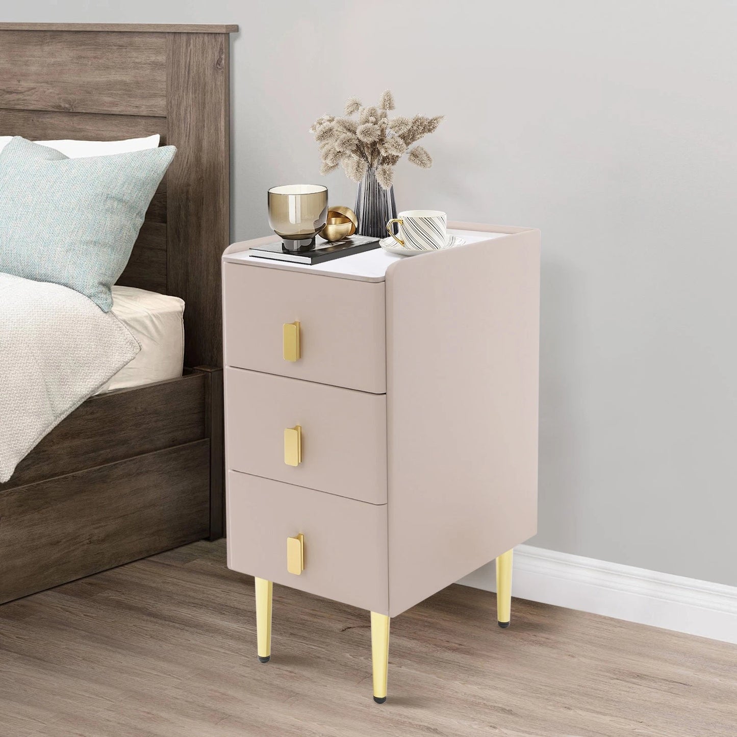 Narrow Nightstand with Drawers – Bedside Table