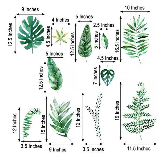 Green Wall Stickers Assorted Tropical Leaves