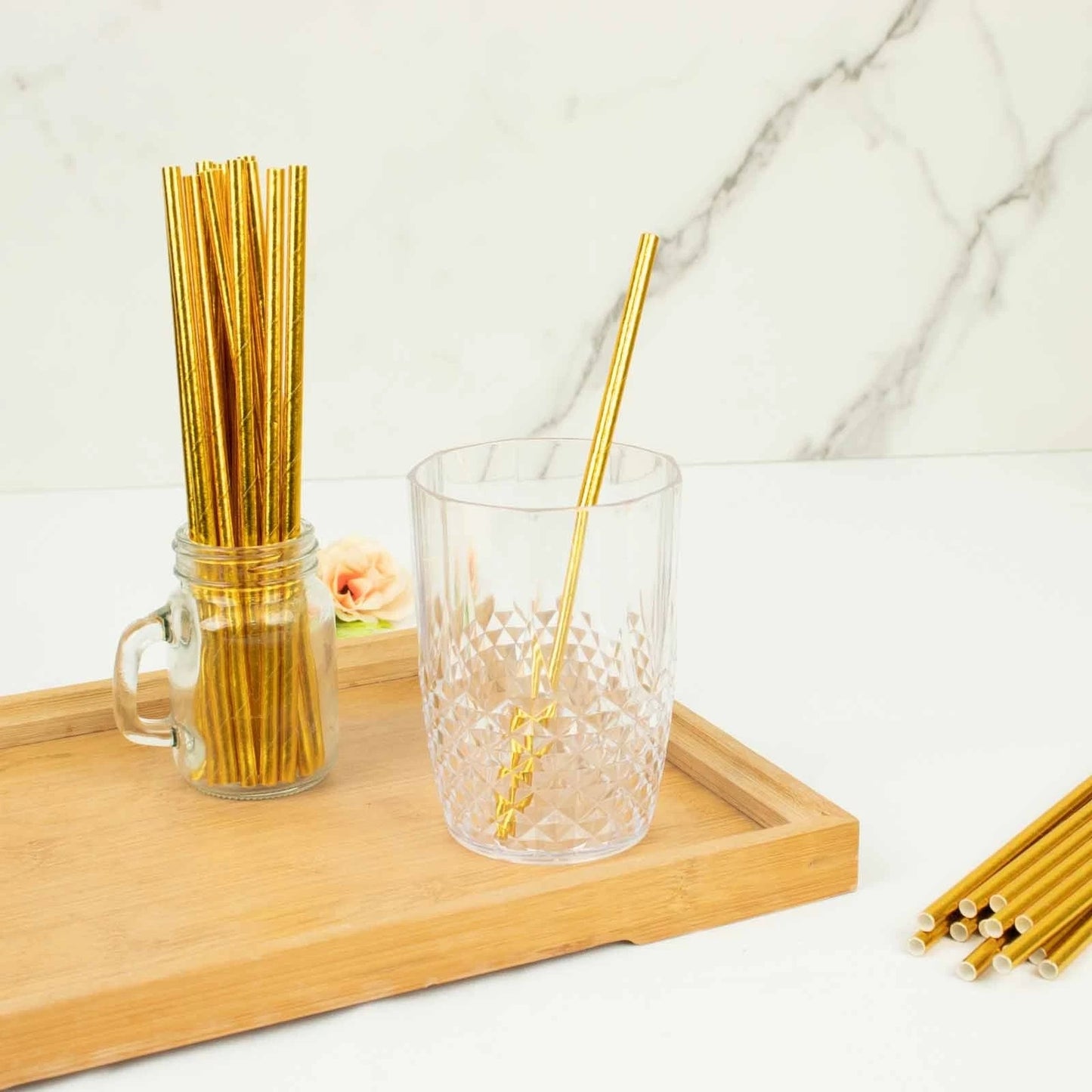 Home Collection 50-Pack Gold Metallic 8" Disposable Food-Grade Paper Straws