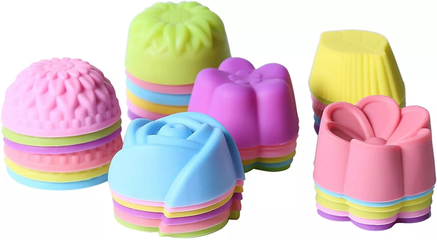 36-Pack Reusable Silicone Baking Cups Assorted Flowers