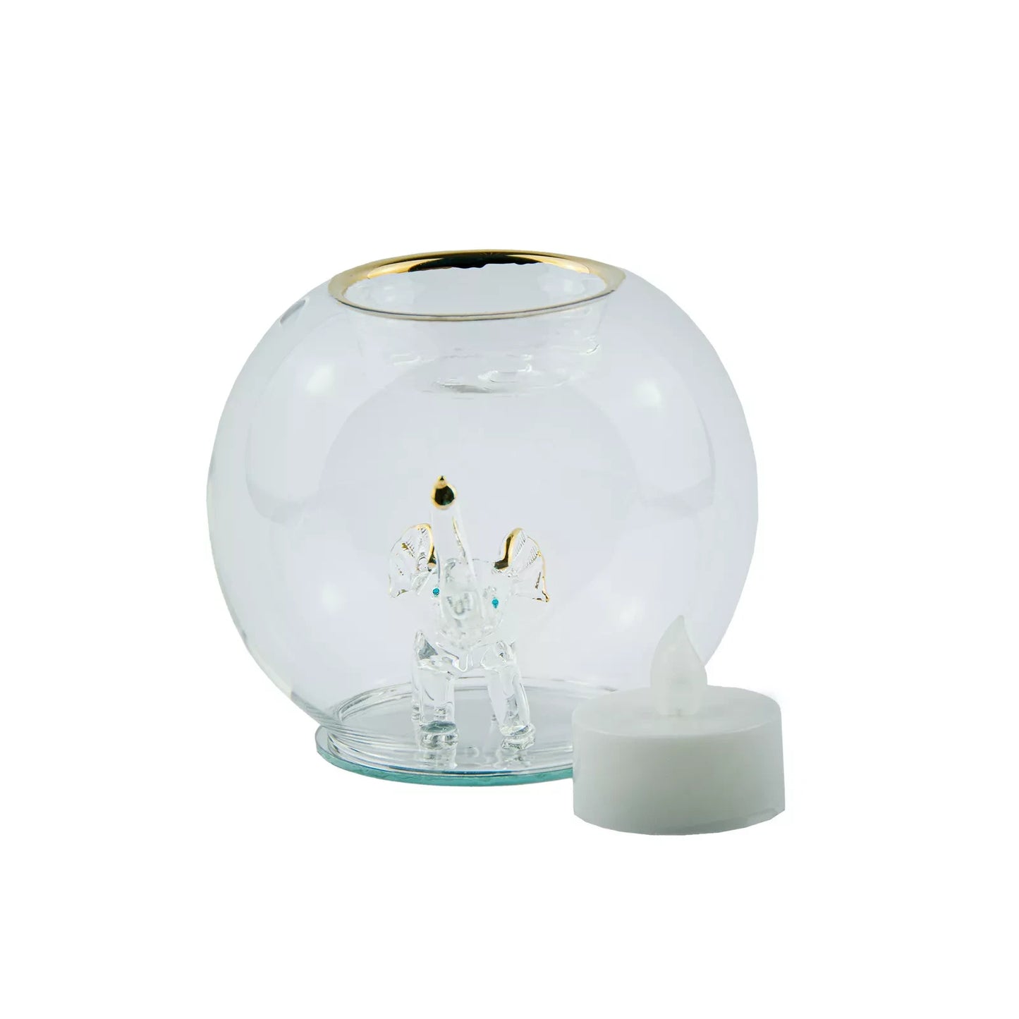 Glass Elephant Tealight Candle Holder with Flameless Candle