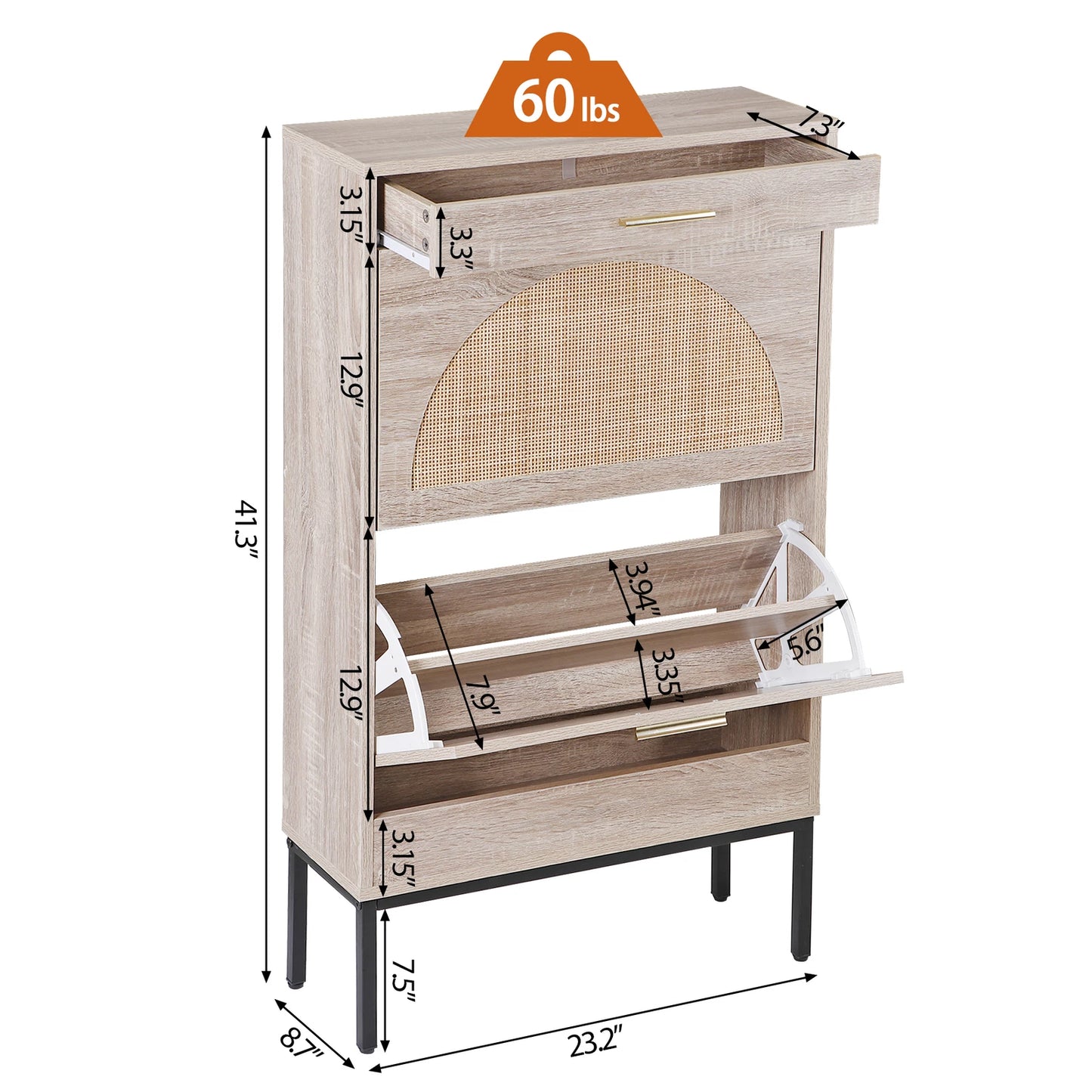 Rattan Shoe Cabinet with 2 Flip Drawers