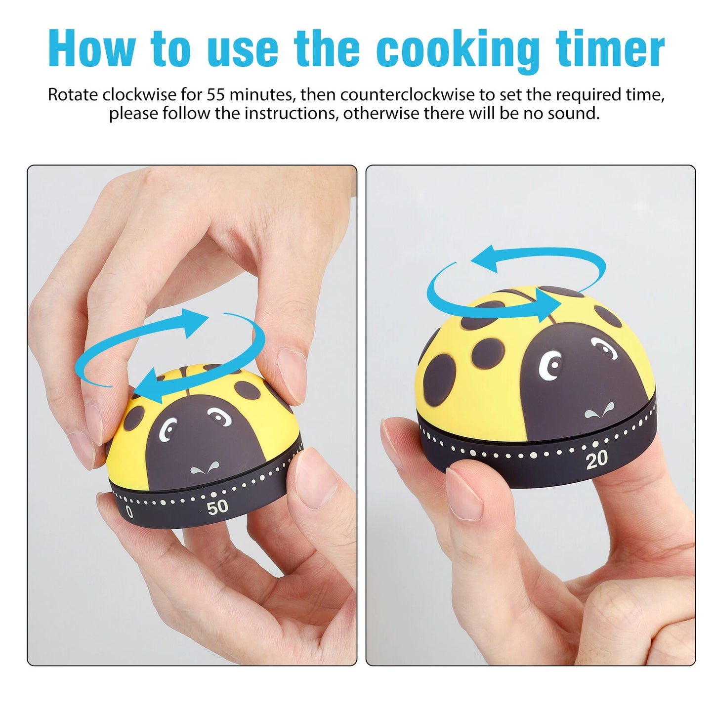 2pcs Cartoon Ladybug Mechanical Timer