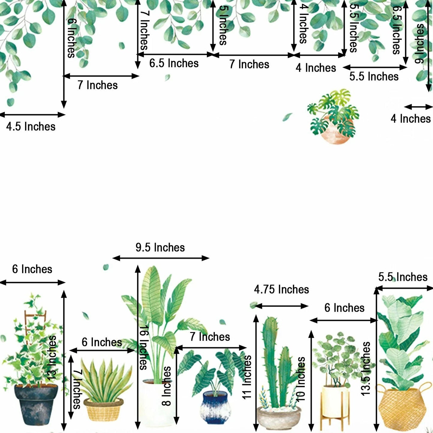 Green Potted Plants Wall Stickers