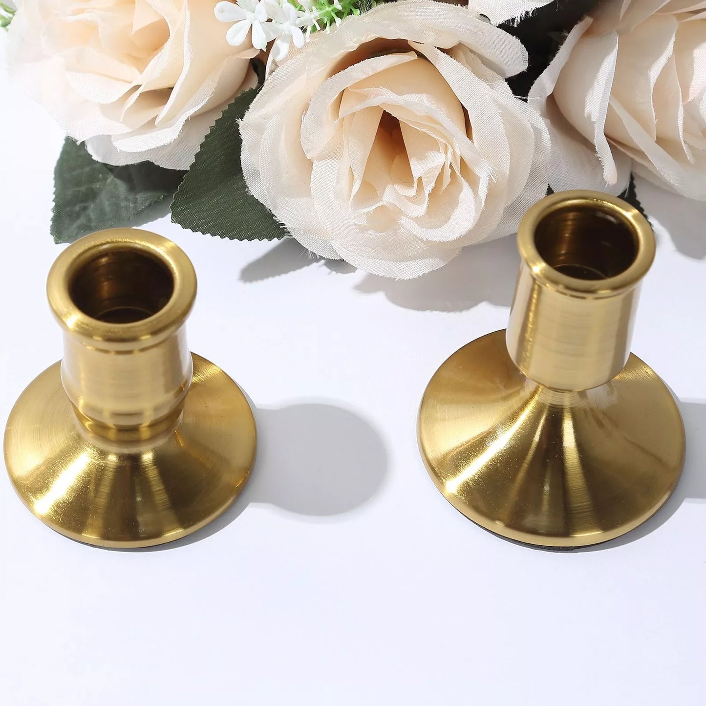 Set of 4 Gold Vintage Metal Taper Candle Holders