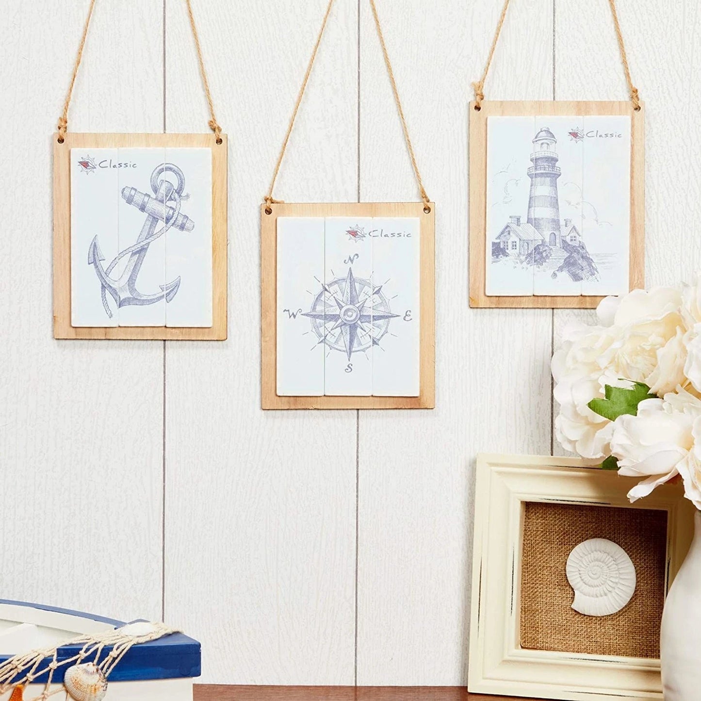 Nautical Wall Decor – Rustic Wooden Signs with Rope