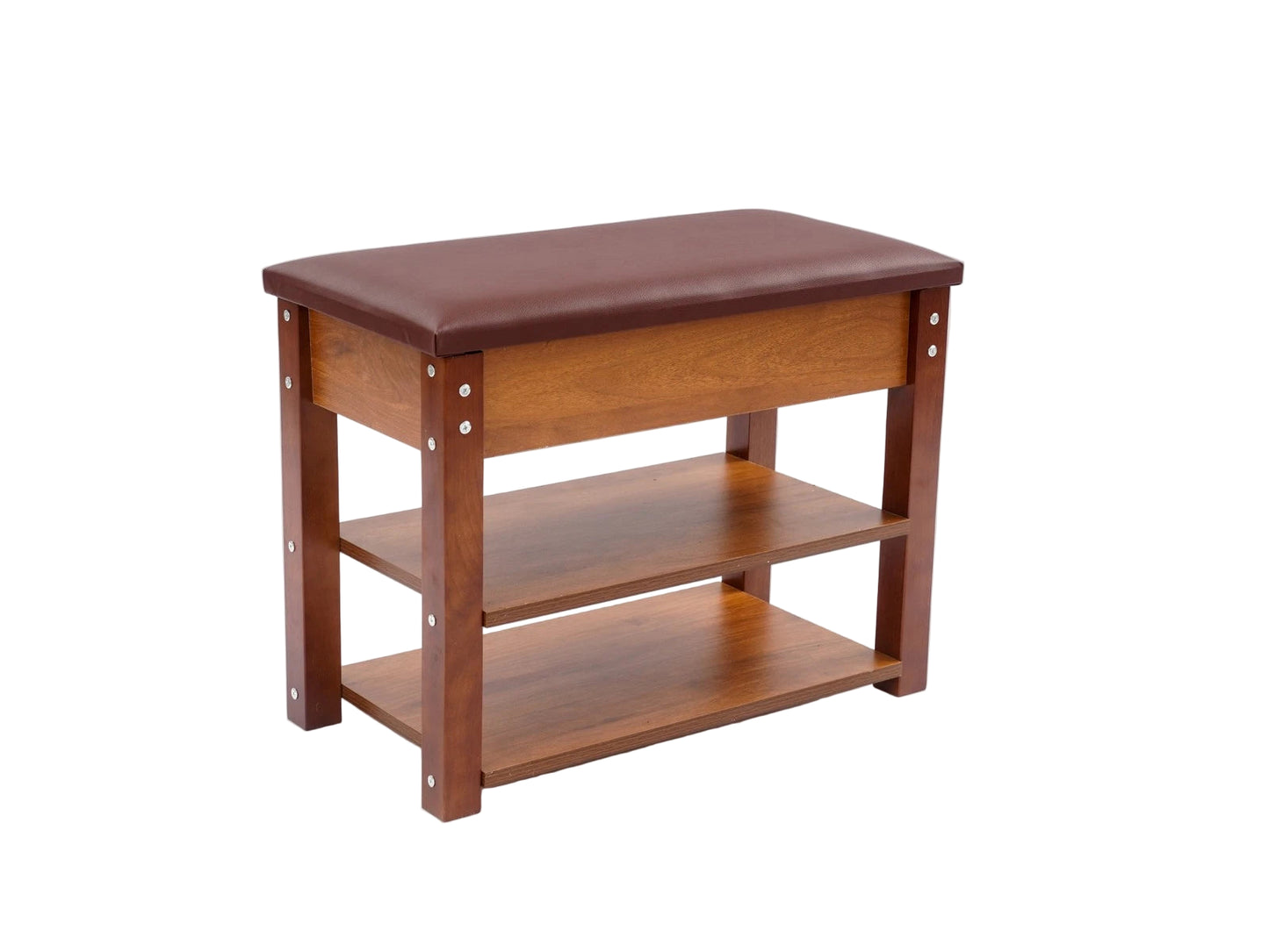 2-Tier Brown Shoe Bench – Entryway Storage & Seating