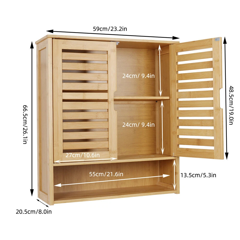3 Tier Bamboo Wall-Mounted Medicine Cabinet