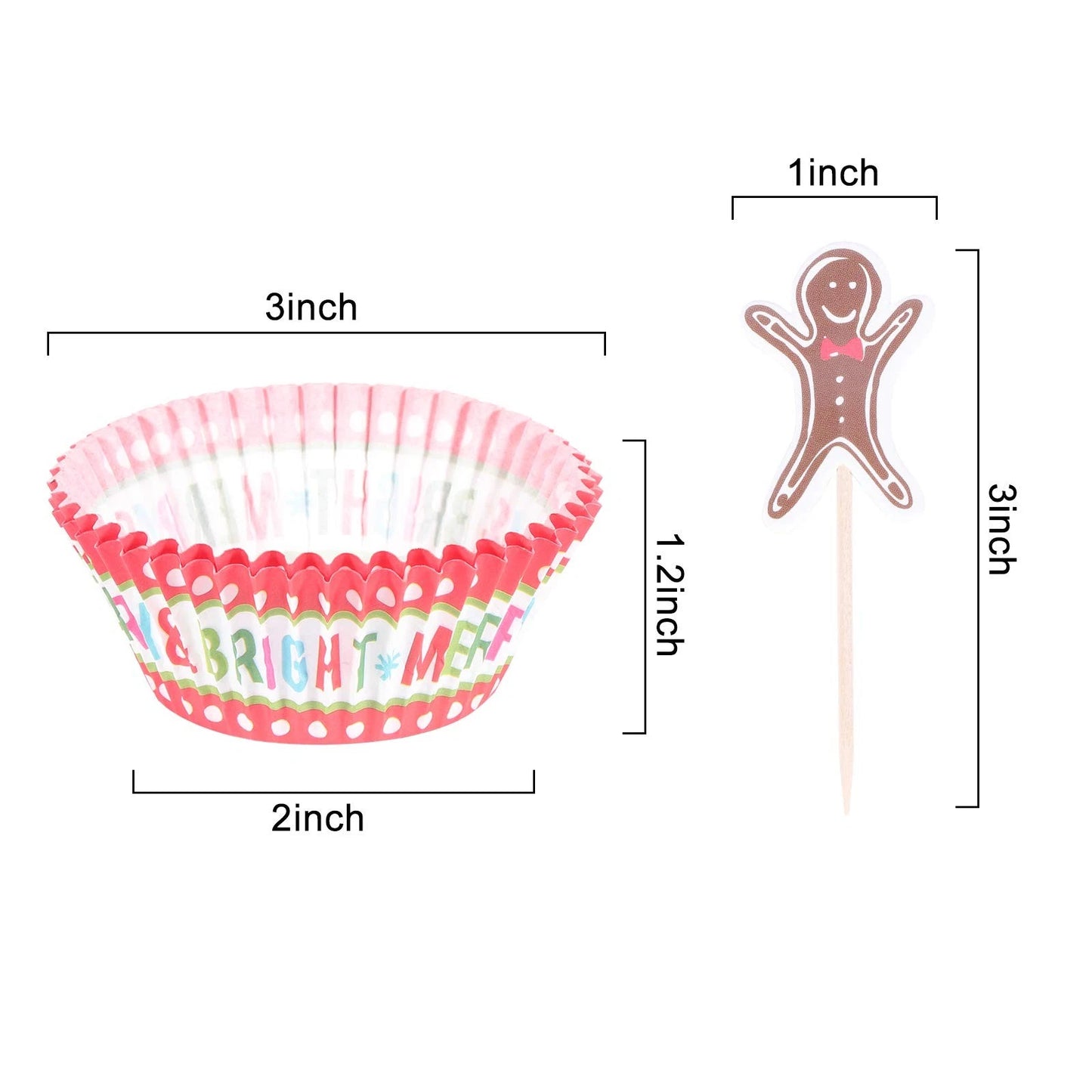 50 Pack Cupcake Muffin Liners with 50 Gingerbread Man Toppers