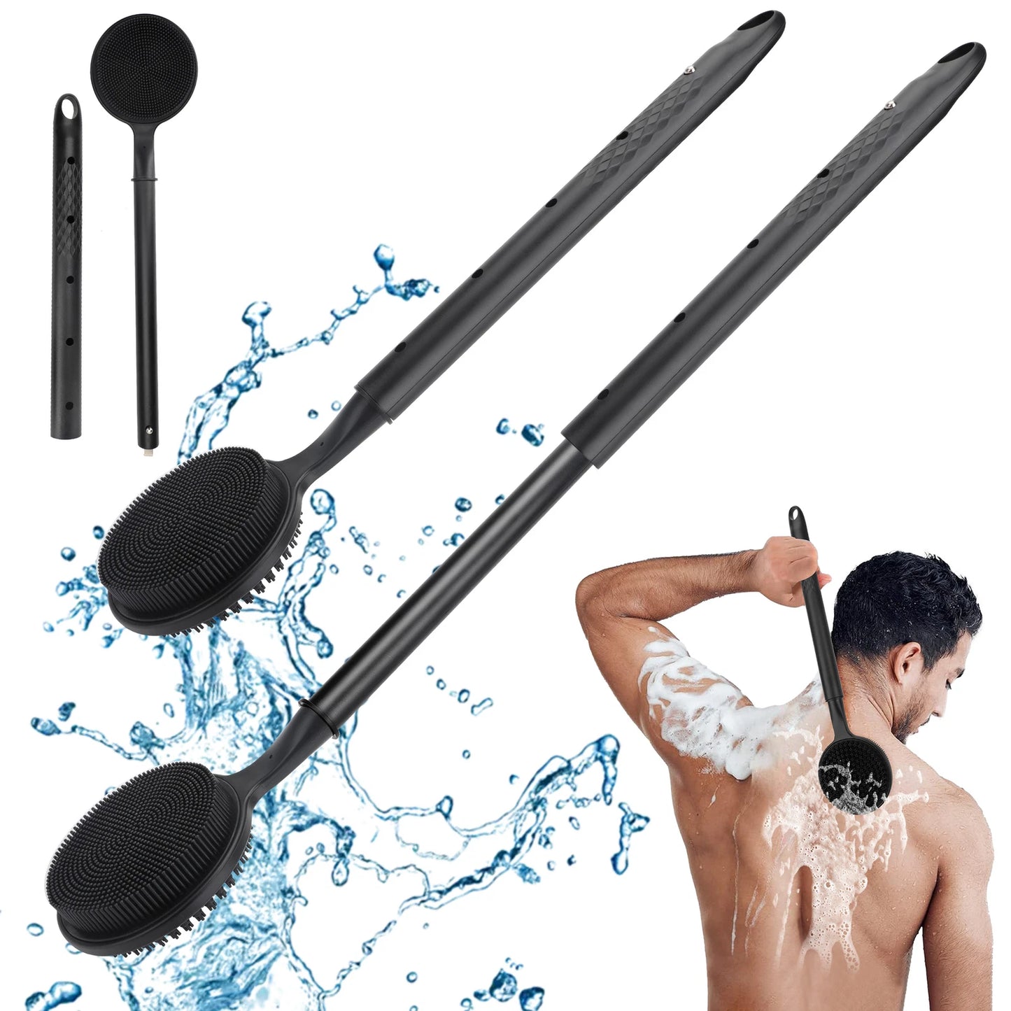 Silicone Bath Body Brush – 24" Long Handle