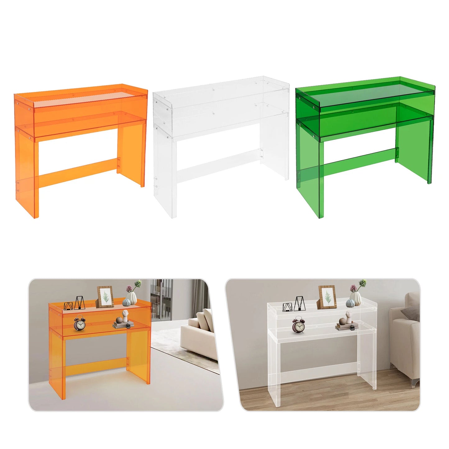 Entryway Table Acrylic Desk with Open Shelves
