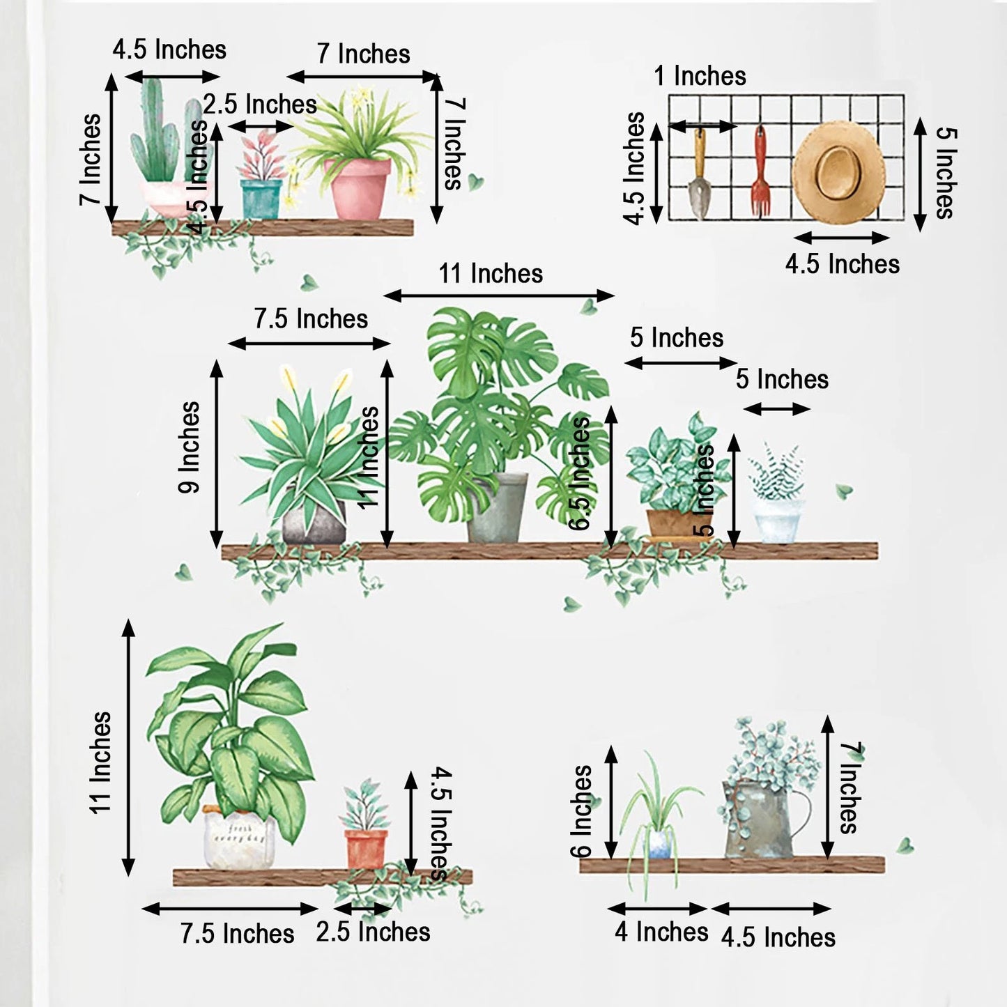 Green Potted Plants Shelves Wall Stickers