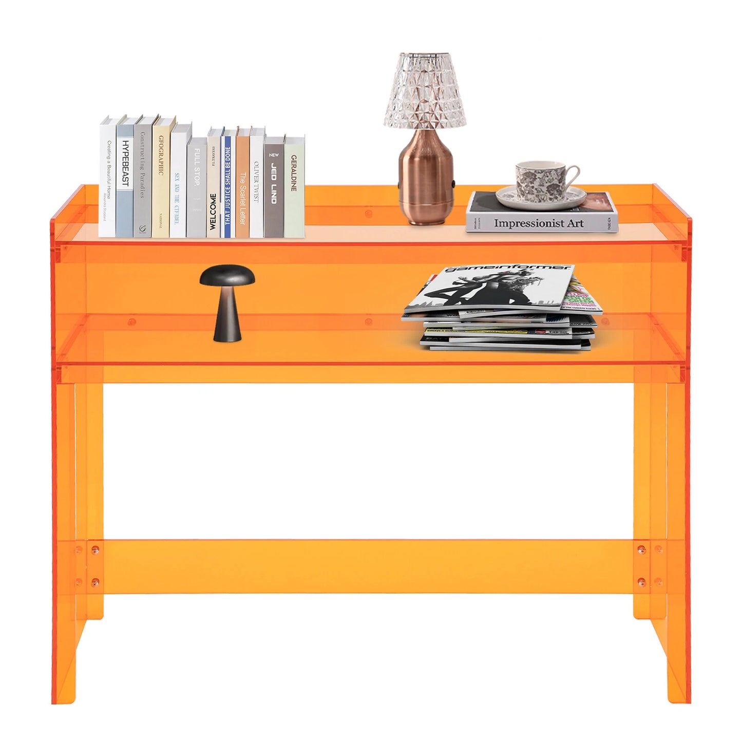 Entryway Table Acrylic Desk with Open Shelves