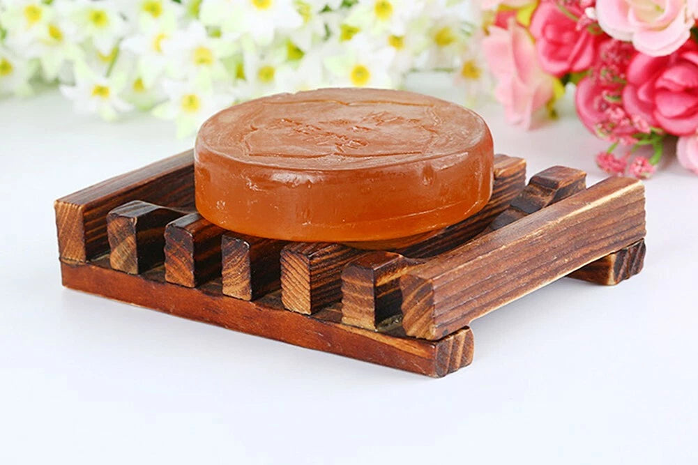 4 Pack Wooden Bamboo Soap Holder Dish Tray