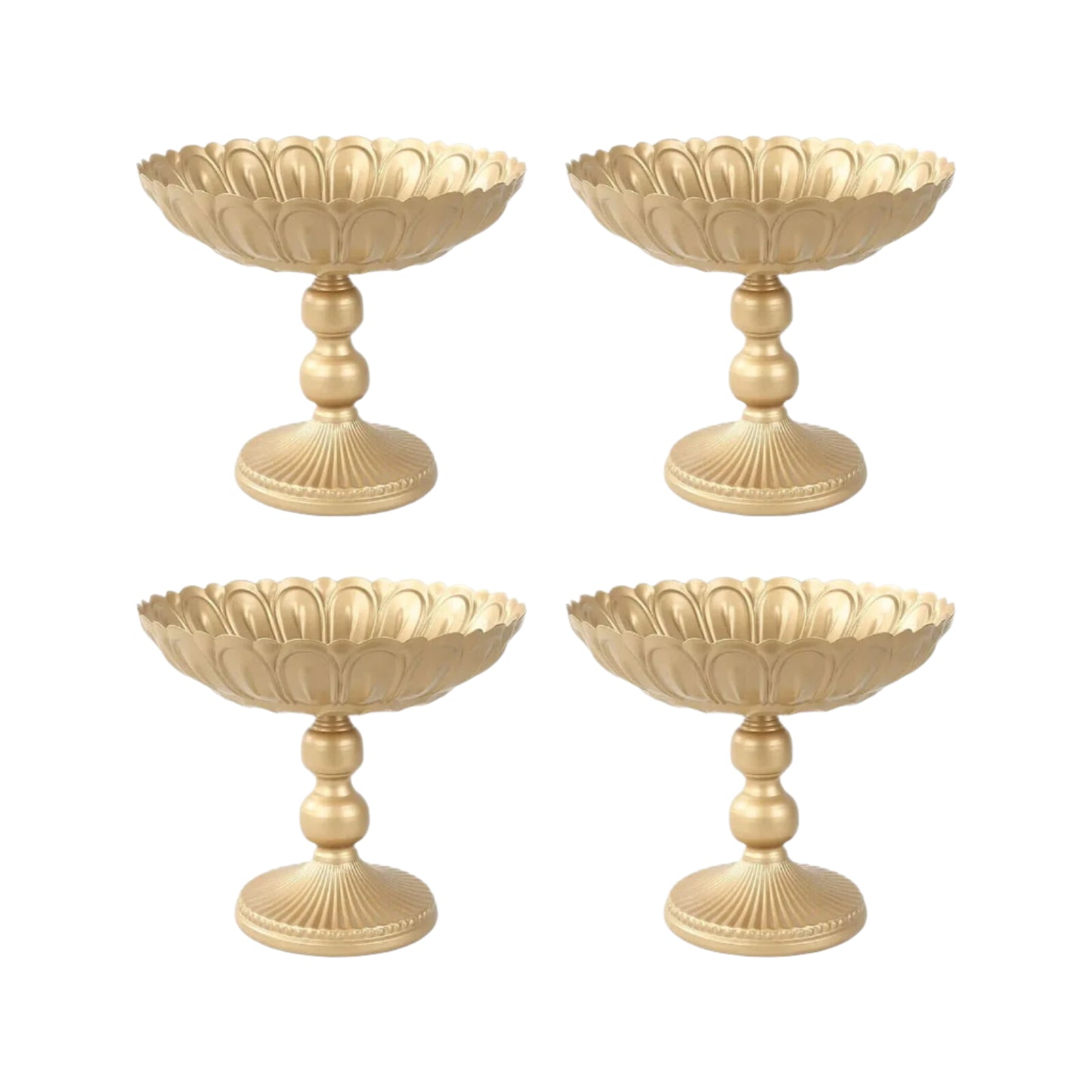 4 Gold Metal Grecian Urn Compote Pedestal Vases