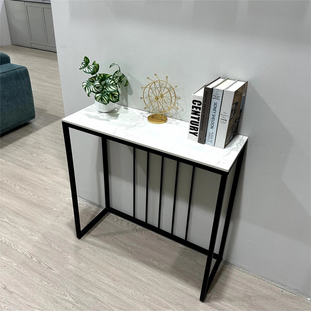 Non-Porous Glossy Sintered Stone Console Table Grey & White