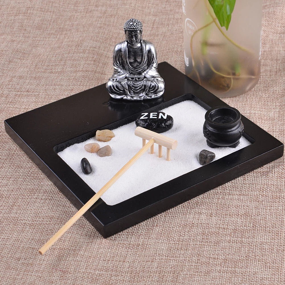 Tabletop Mini Meditation Zen Garden with Pavilion Statue