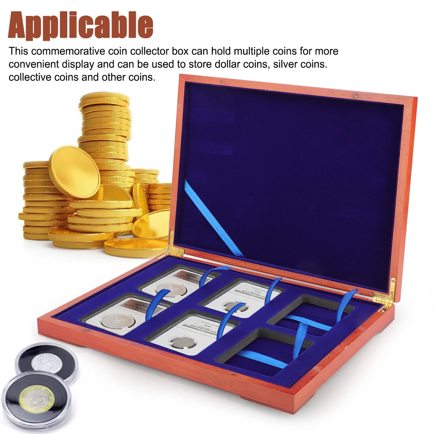 Solid Wood Storage Box for 6 Certified PCGS NGC Coin Slab Holders