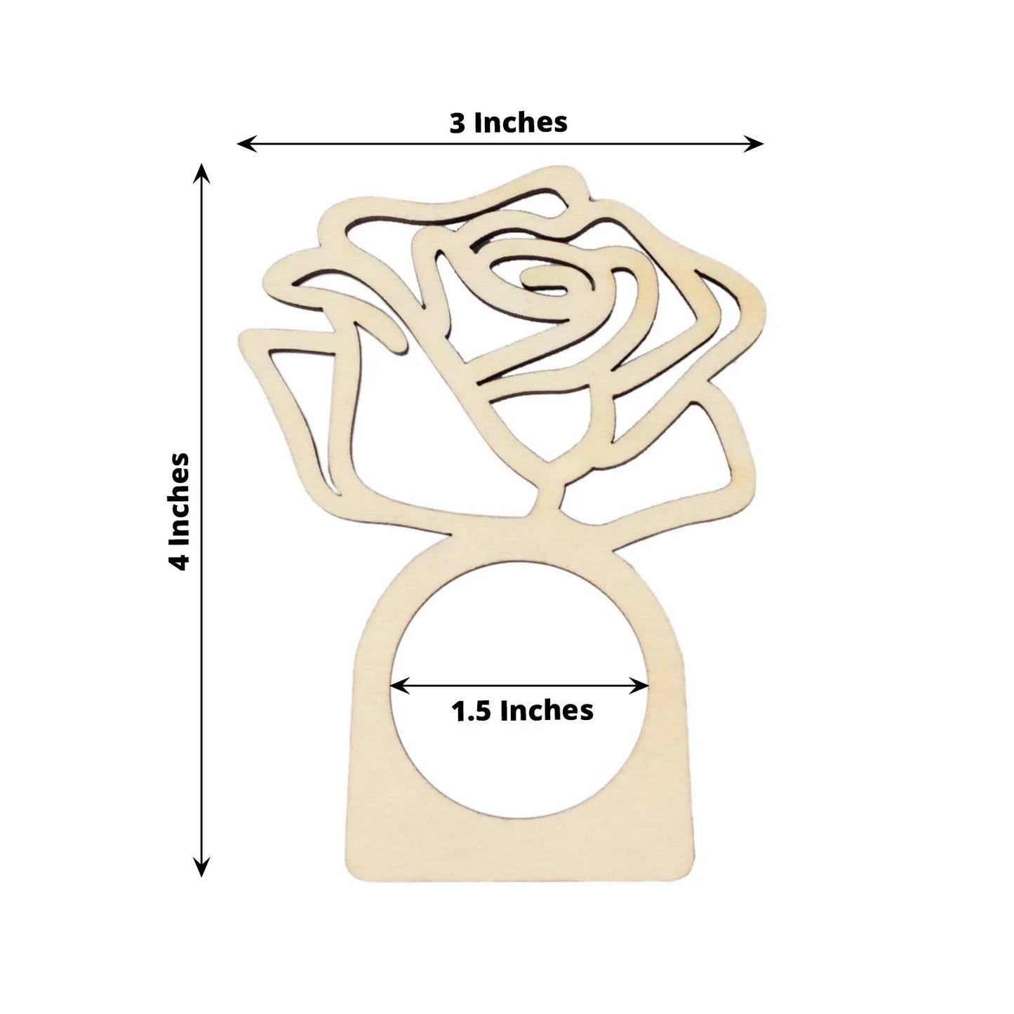 10 Natural Laser Cut Rose Design Wood Napkin Rings