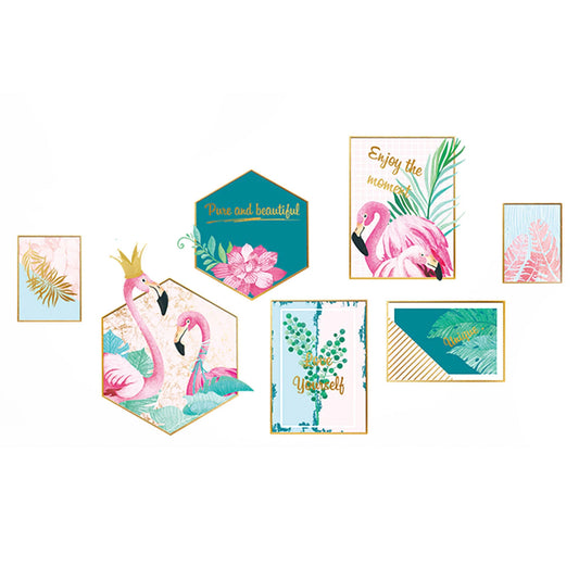 Pink Green Flamingo Frame Wall Stickers