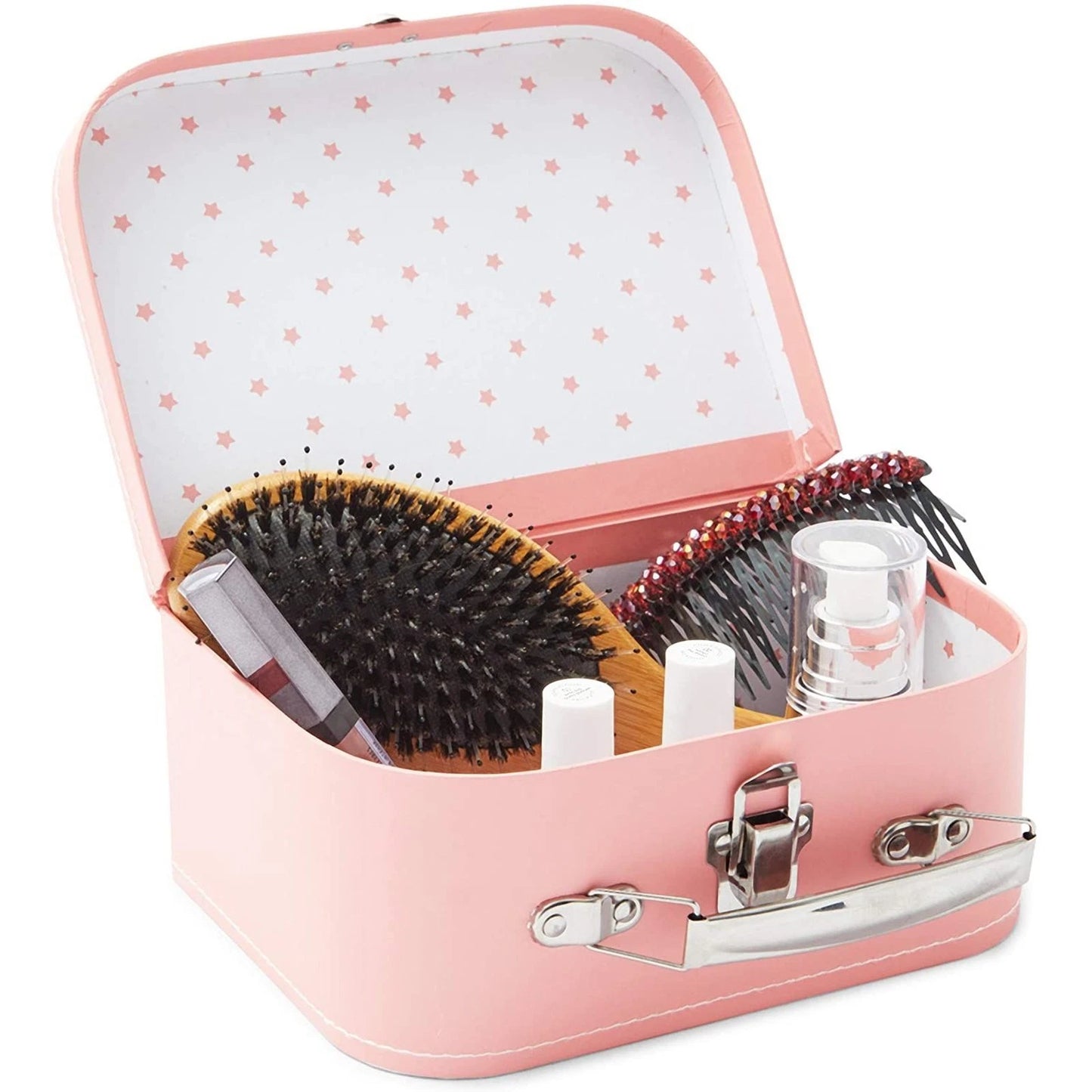 Set of 3 Pink Vintage Paperboard Suitcases with Metal Handles