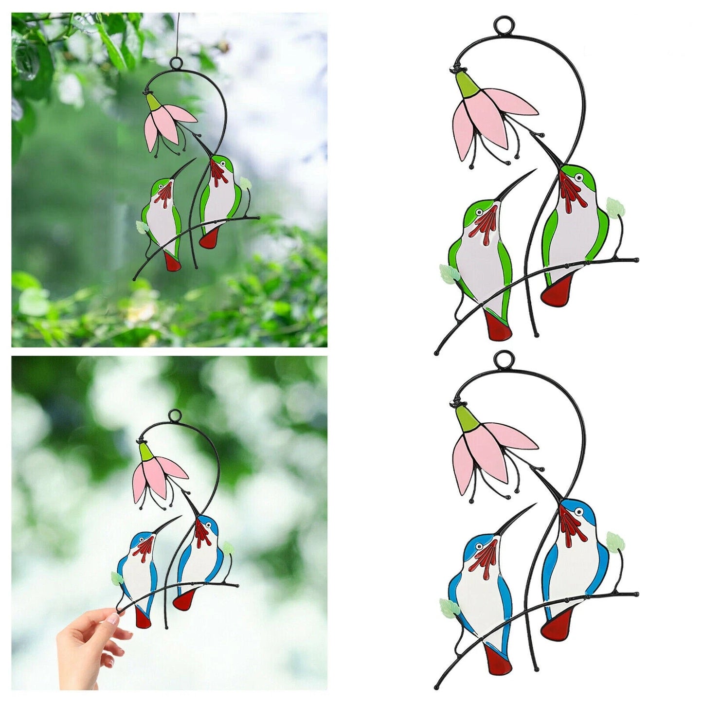 Stained Metal Bird Hummingbird Window Hanging Suncatcher