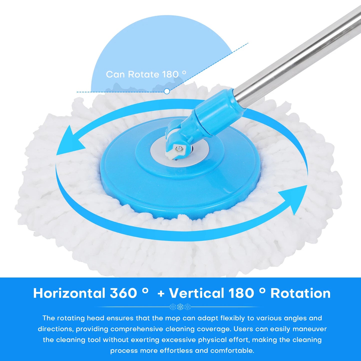 360° Spinning Mop Handle Replacement with 2 Microfiber Mop Heads