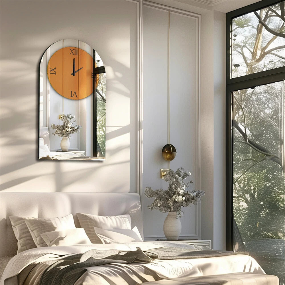 High-End Silver Mirrored Wall Clock with Roman Numerals