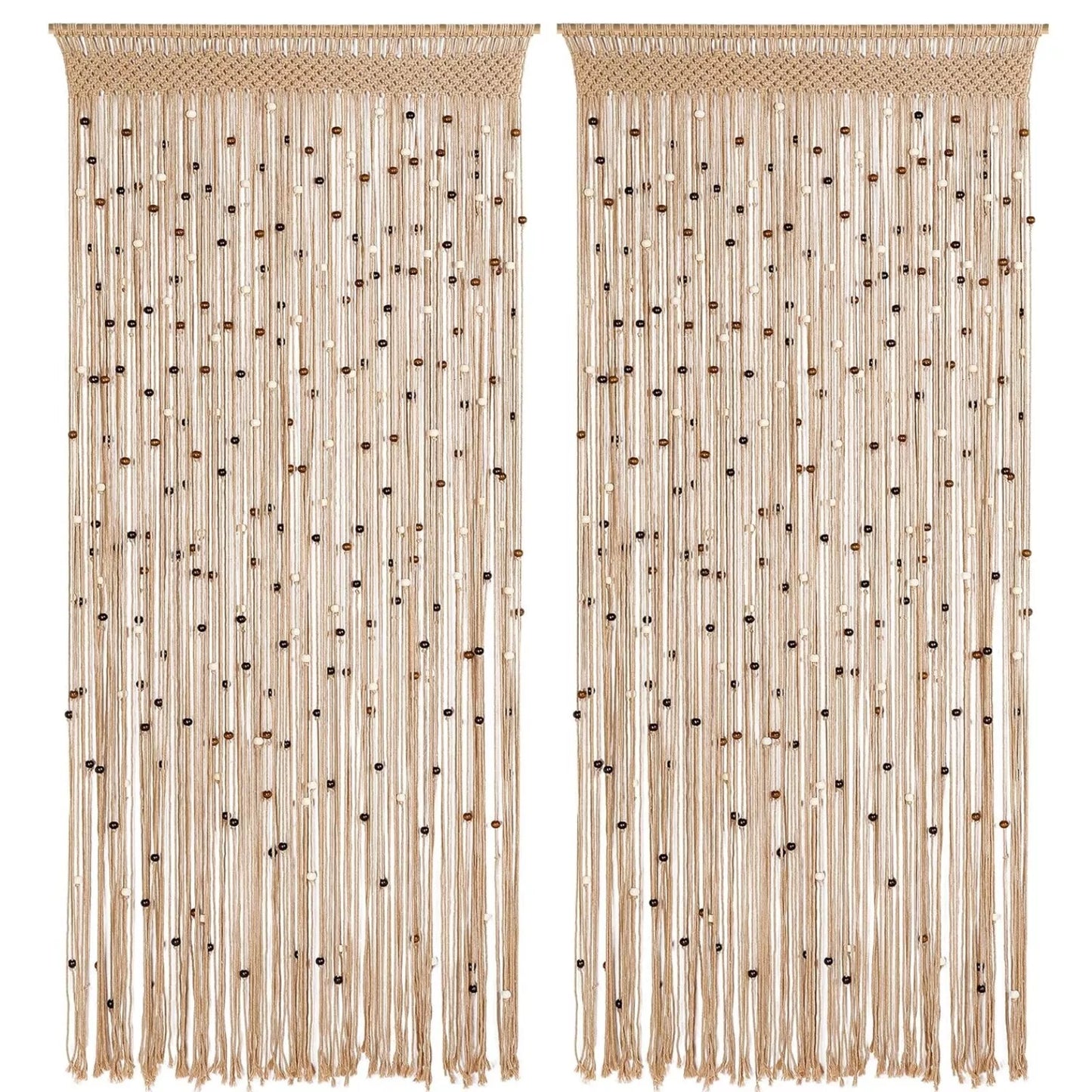 2Pcs Macrame String Curtain with Wooden Beads