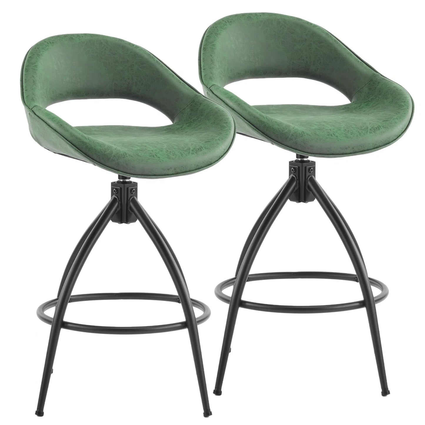 Set of 2 Counter Height Swivel Bar Stools with Hollow Backrest