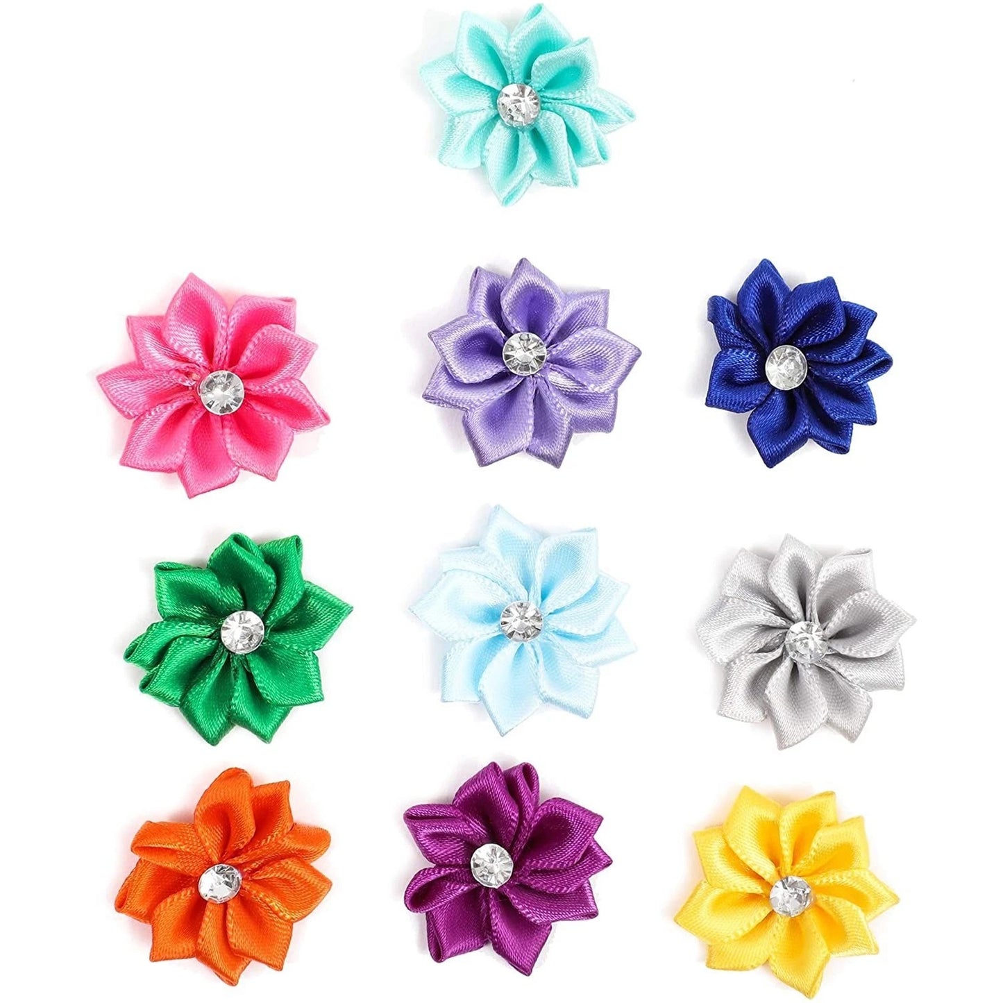 Satin Ribbon Daisy Flower Heads with Rhinestones