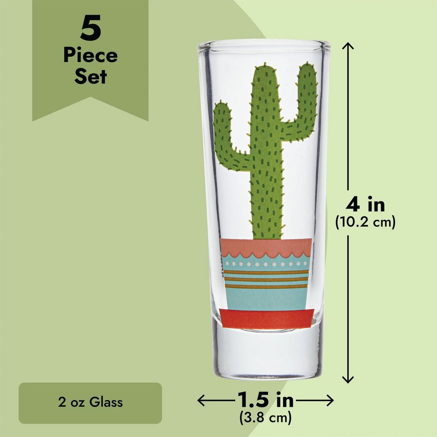 5 Pack Shot Glasses Set with Cactus Designs