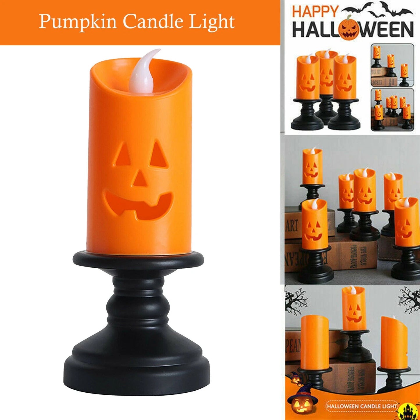 Halloween LED Pumpkin Candle Table Decor – Battery Powered