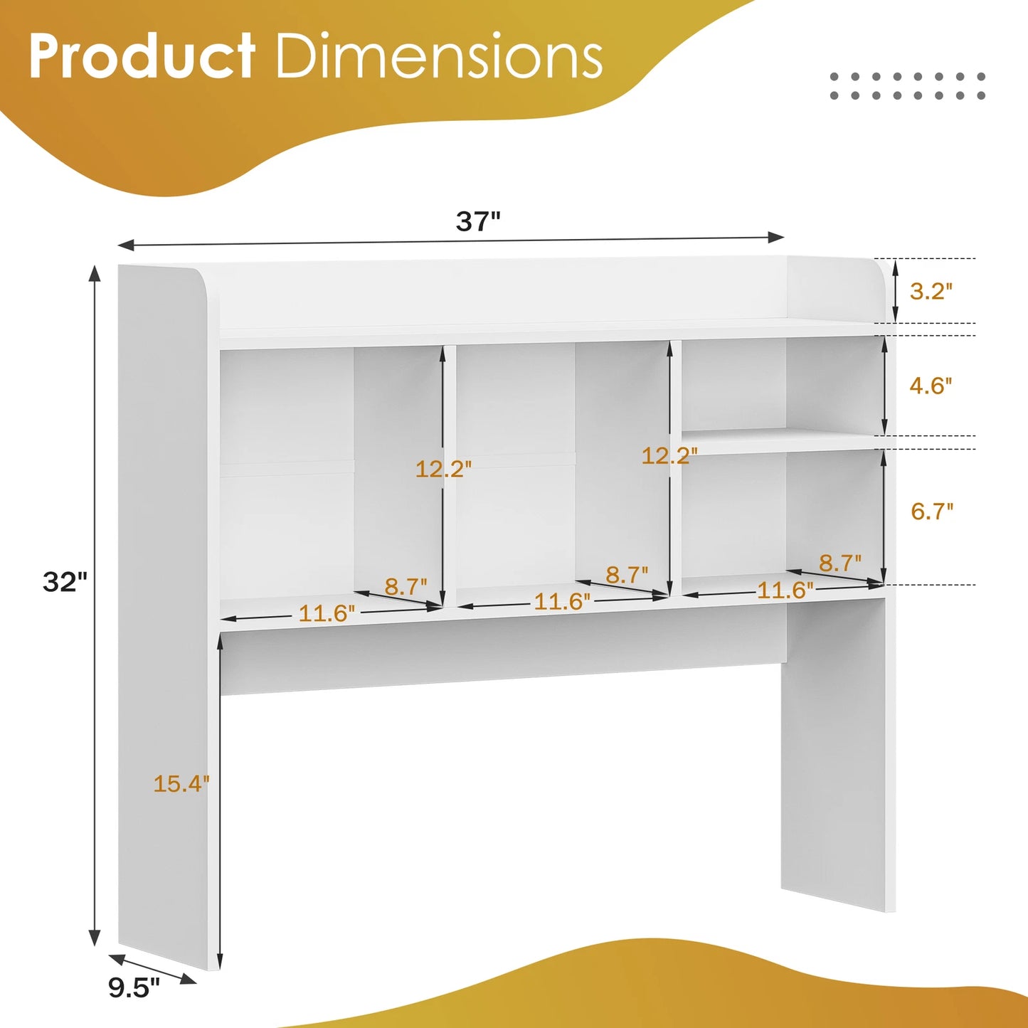 White Desktop Bookshelf Organizer with 4 Cubbies and Bottom Shelf