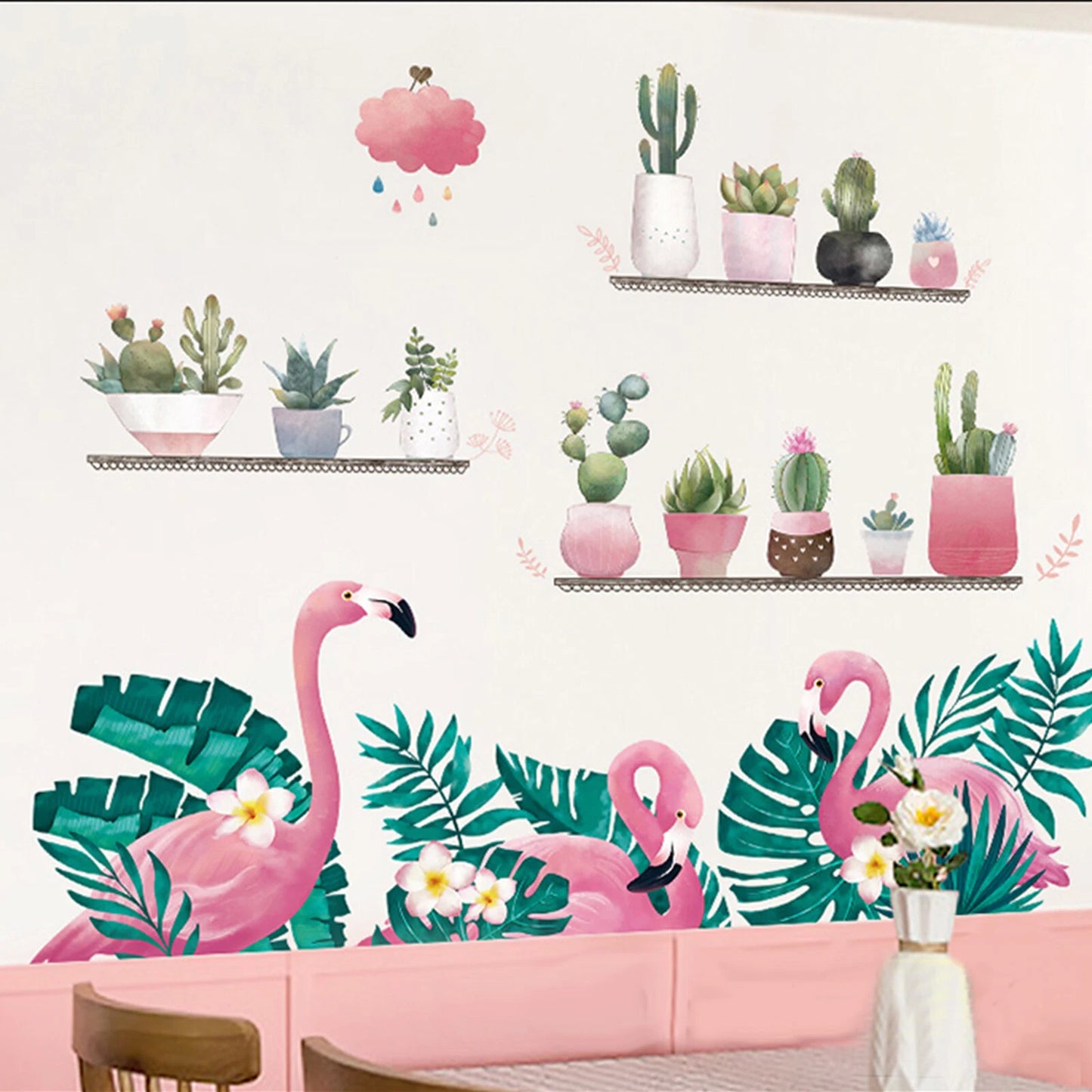 Pink Green Flamingo PVC Wall Stickers