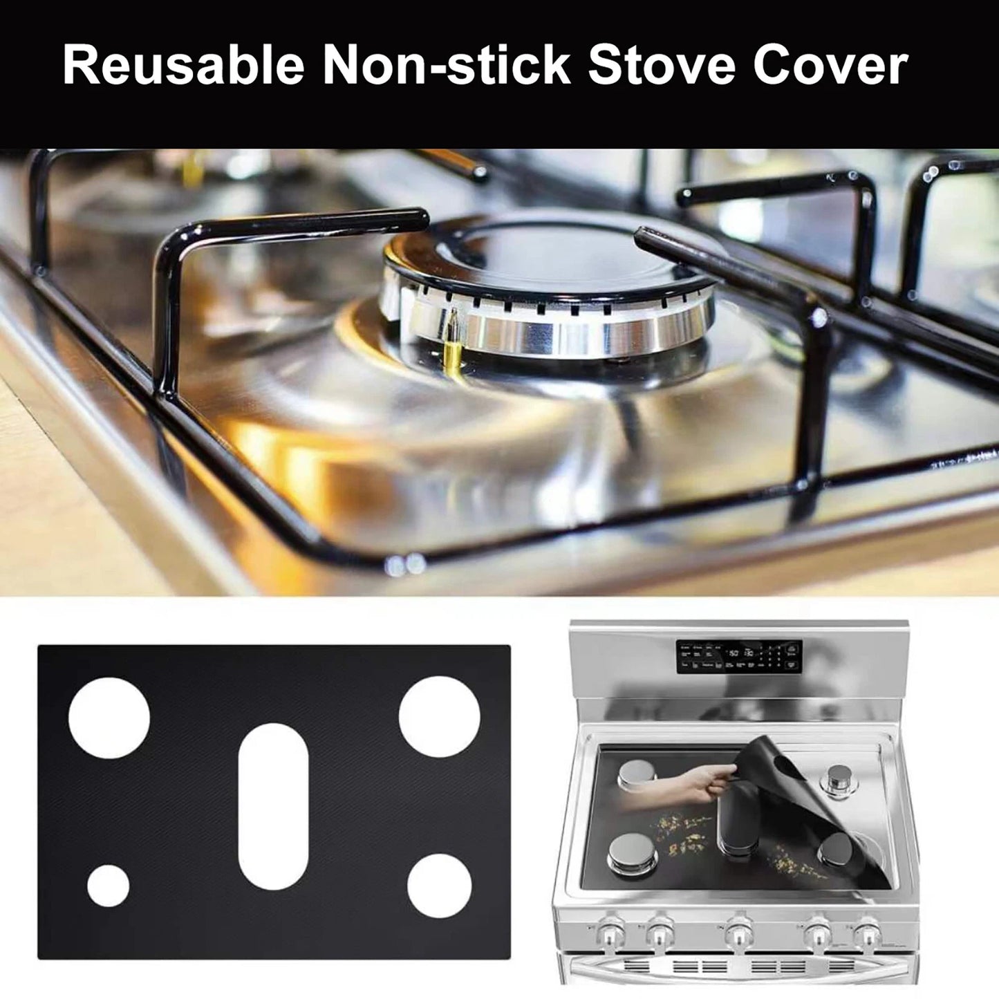 Reusable Gas Range Stove Top Burner Cover Black
