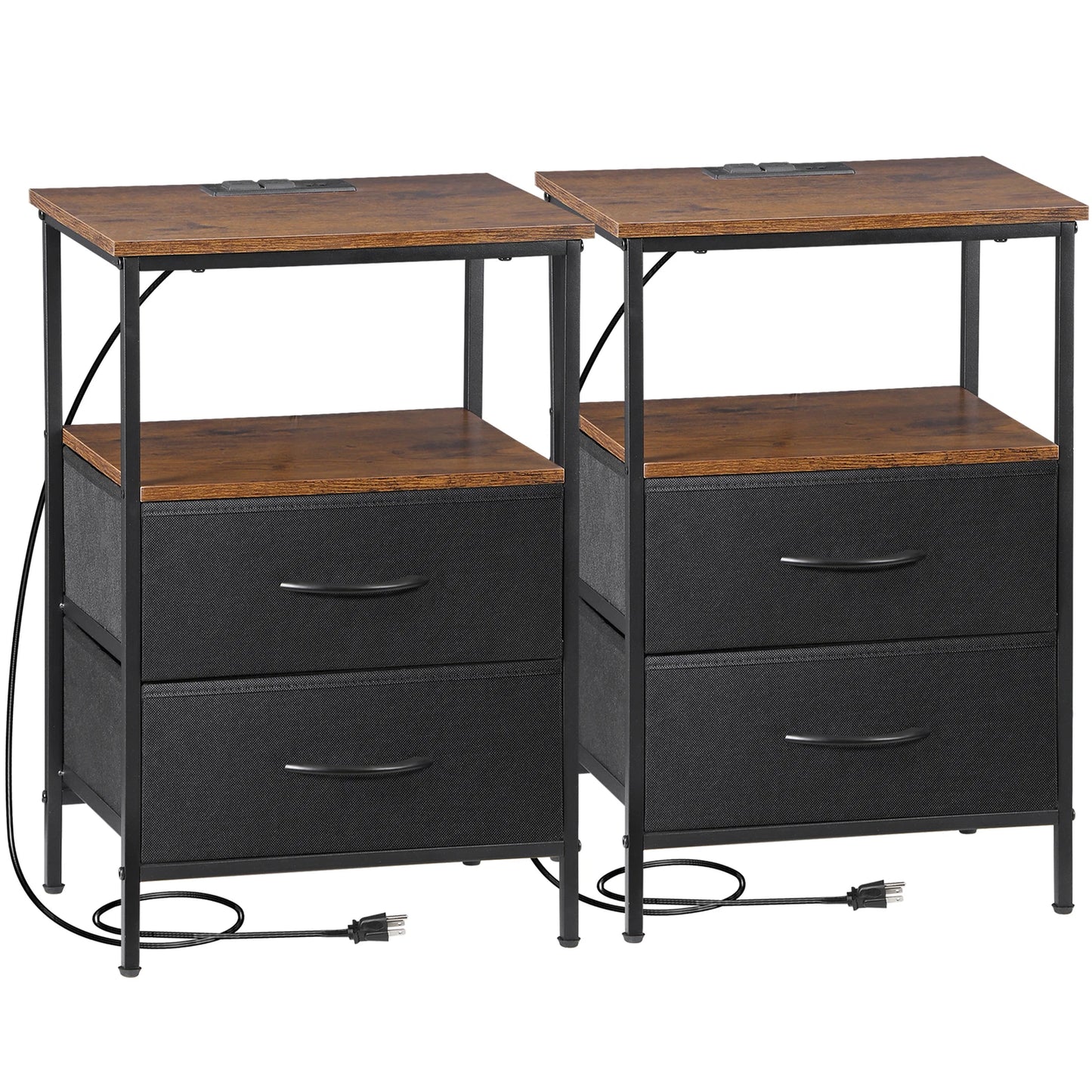 2-Pack Nightstands with Charging Station and Storage