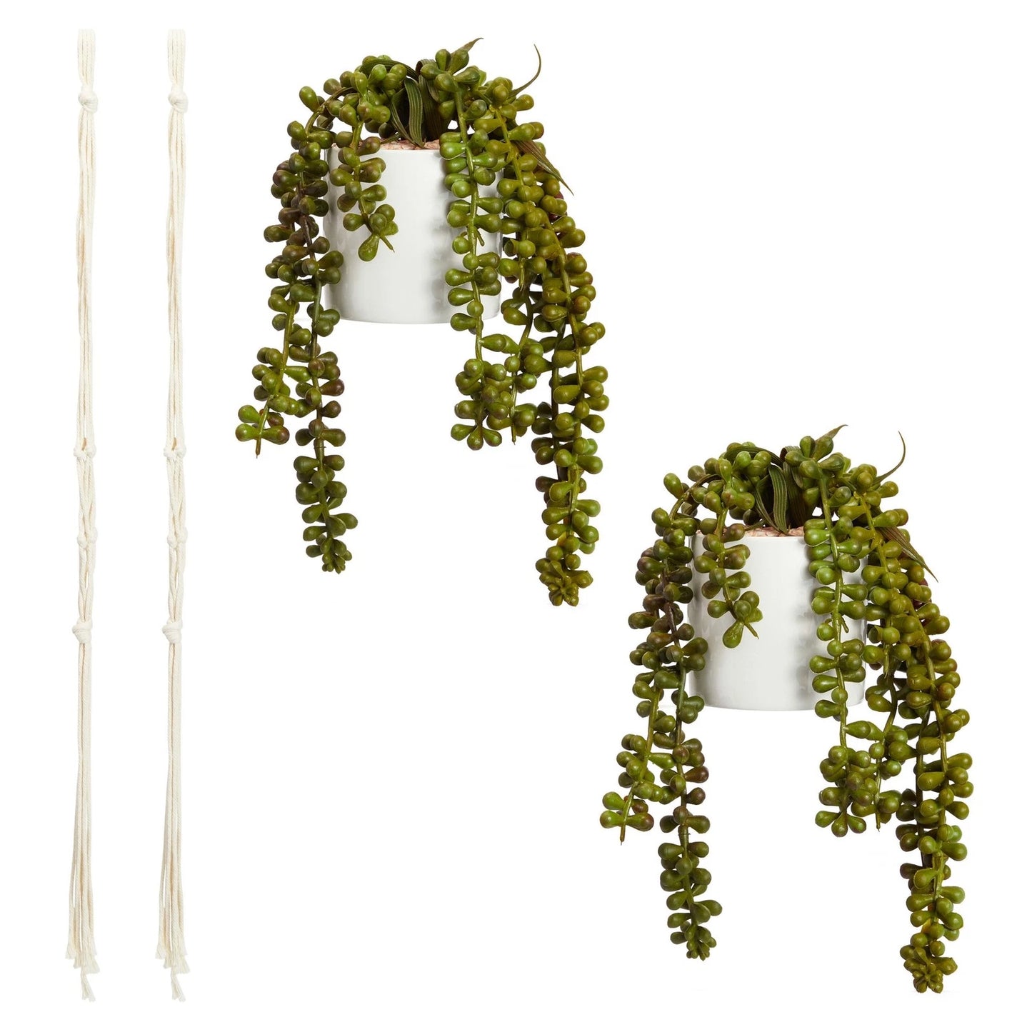 2-Pack Artificial Hanging String of Pearls Plants with Ceramic Pots