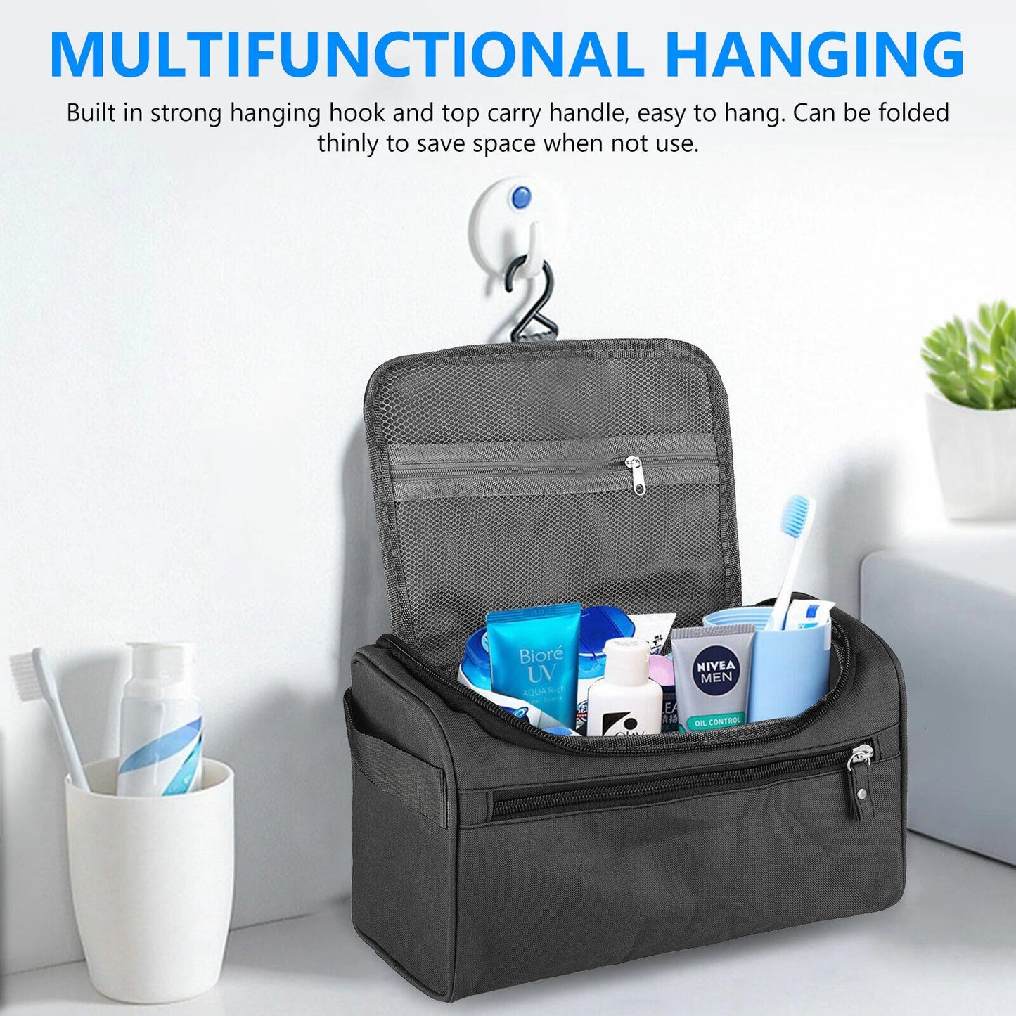 Travel Wash Bag Toiletry Organizer Shaving Cosmetic Make-up Case Black
