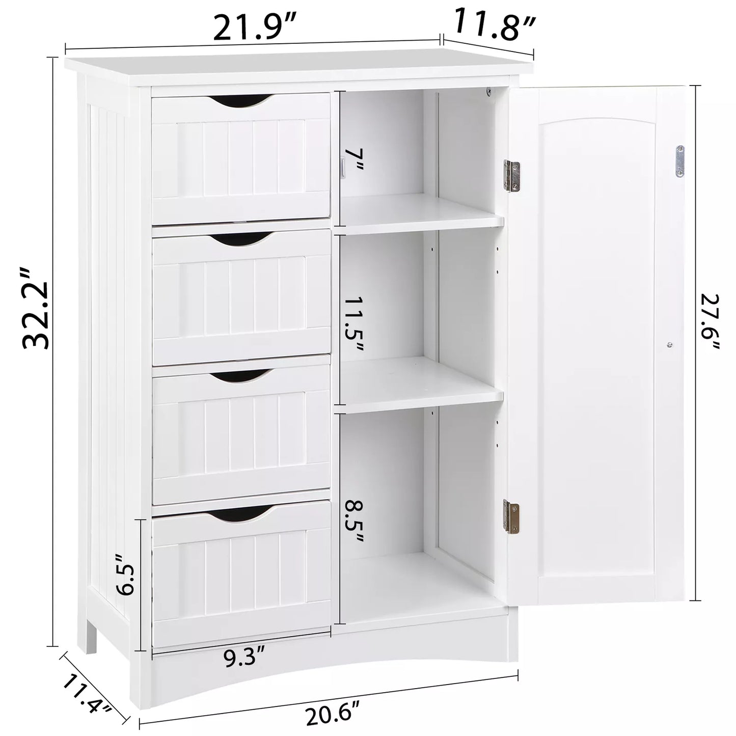 Freestanding Bathroom Storage Cabinet with Drawers and Adjustable Shelf