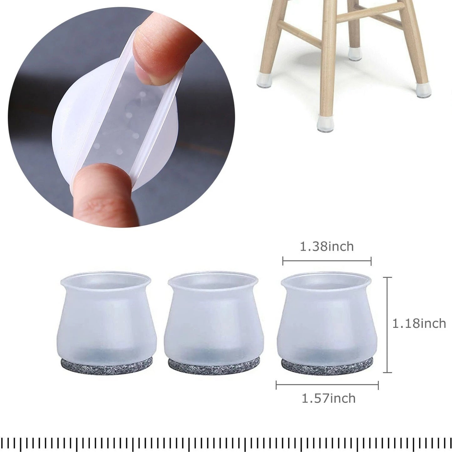 24Pcs Silicone Felt Chair Leg Protectors