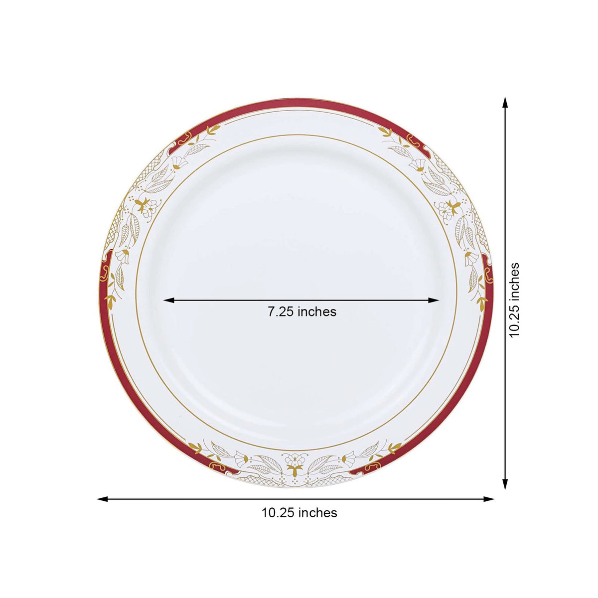 Home Collection 10" White Round Salad Plates with Red Gold Trim