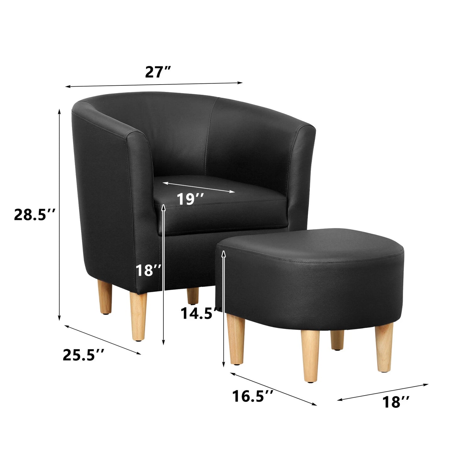 Modern Faux Leather Barrel Club Chair with Ottoman