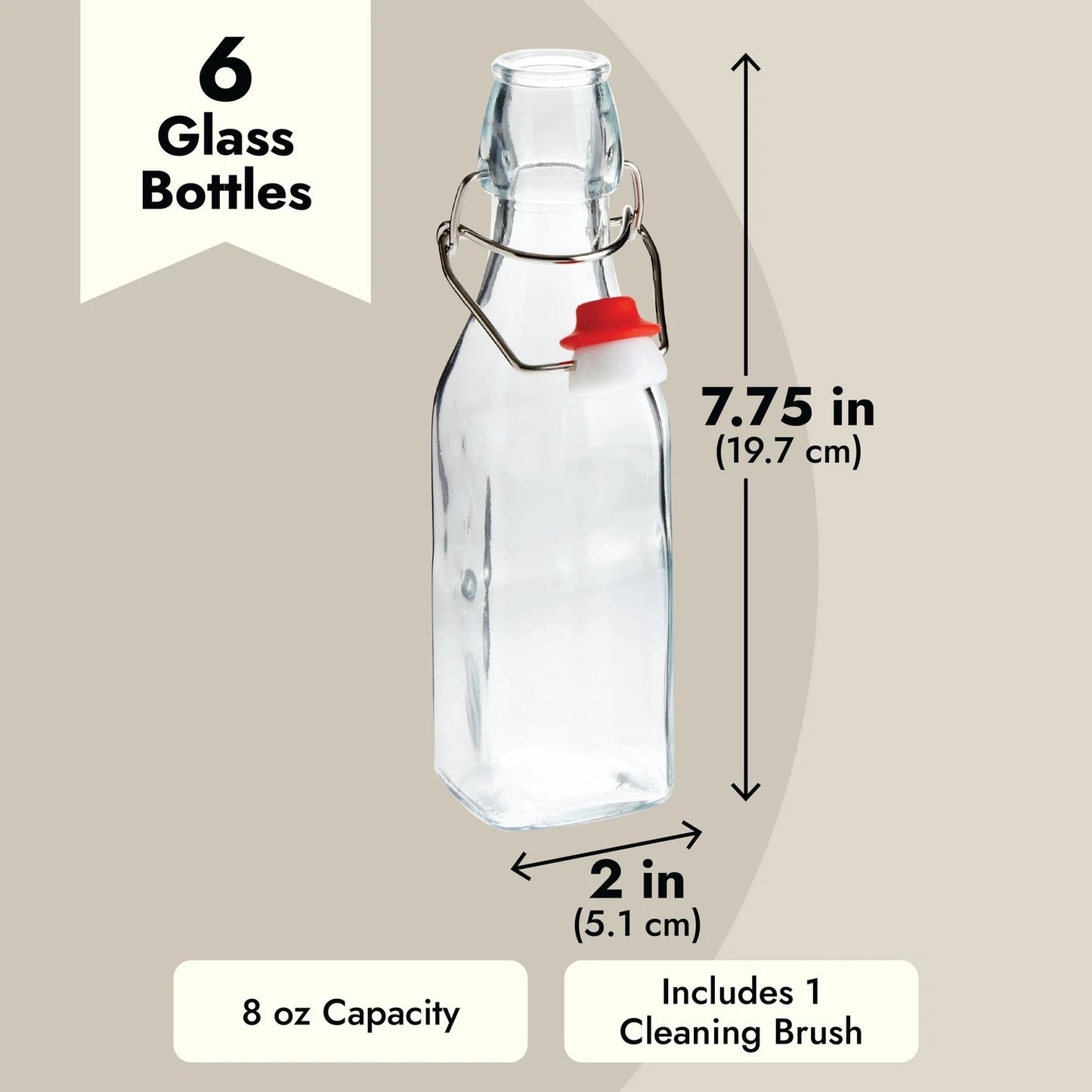 6 Pack 8 oz Swing Top Glass Bottles with Cleaning Brush