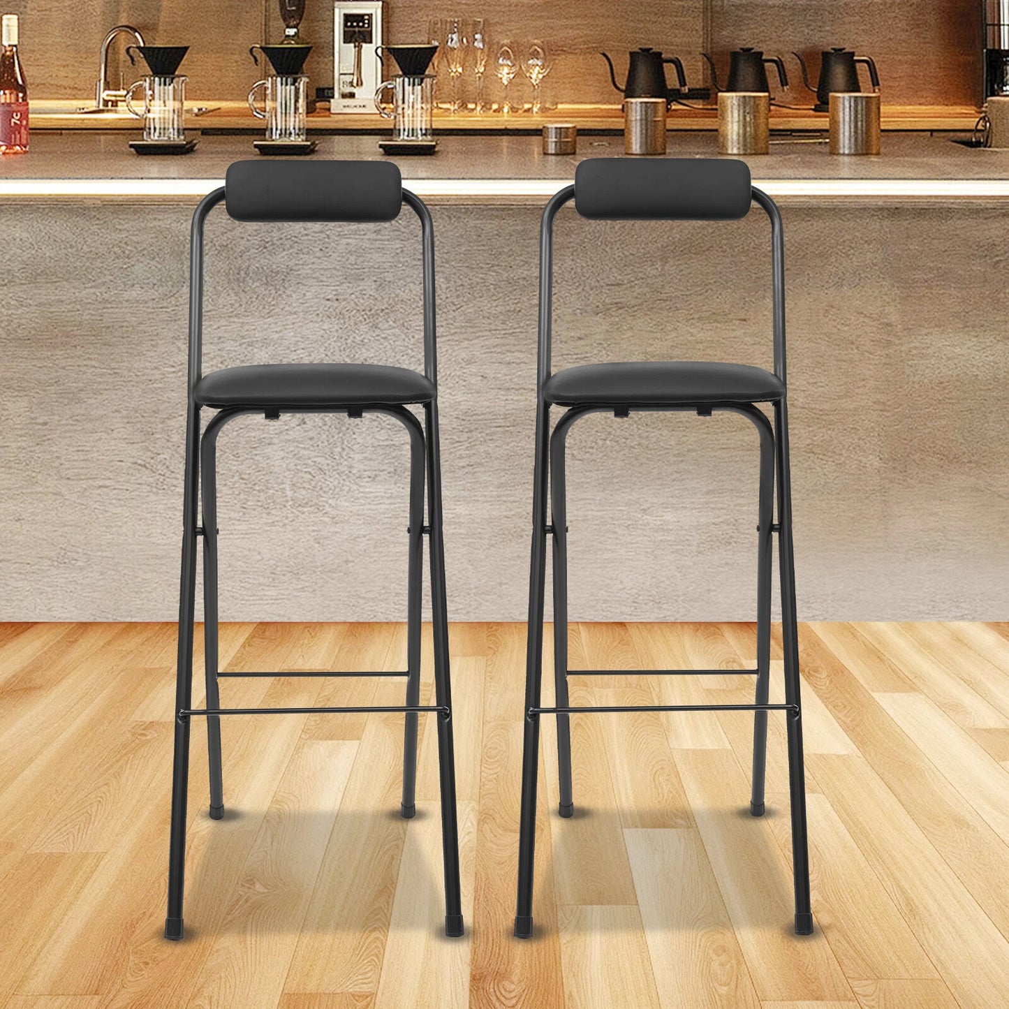 2PCS Black Foldable Bar Chairs