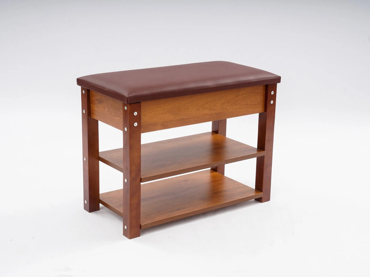 2-Tier Brown Shoe Bench – Entryway Storage & Seating