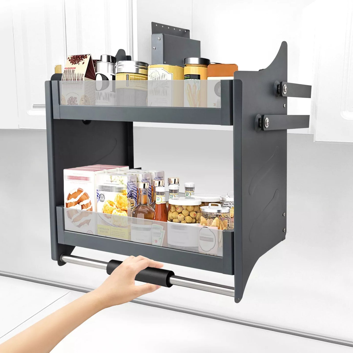 24-Inch Pull-Down Cabinet Shelf Wall Mount Storage Organizer