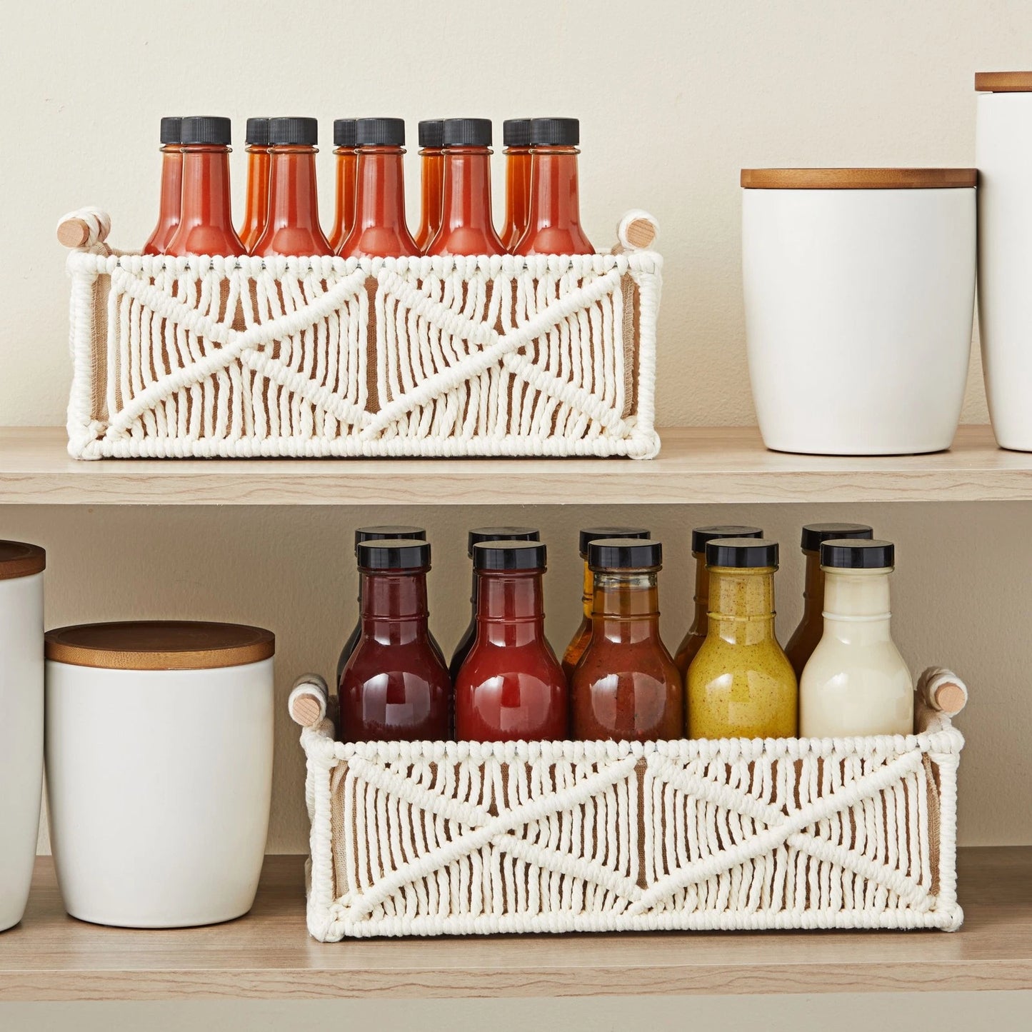 Macrame Basket Storage for Bohemian Home Decor and Nursery – 2 Pack